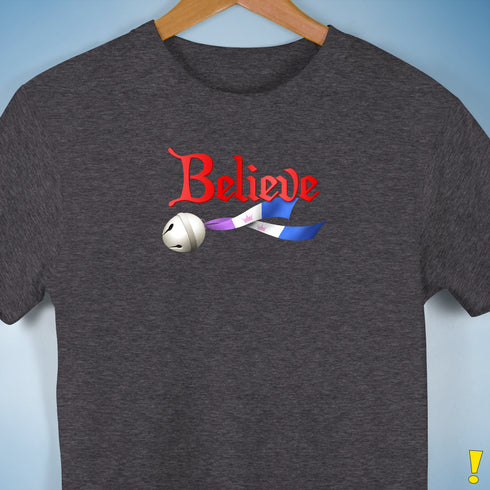 Believe Drag Pride Flag Jingle Bell Premium Unisex T-Shirt - Dark Grey Heather